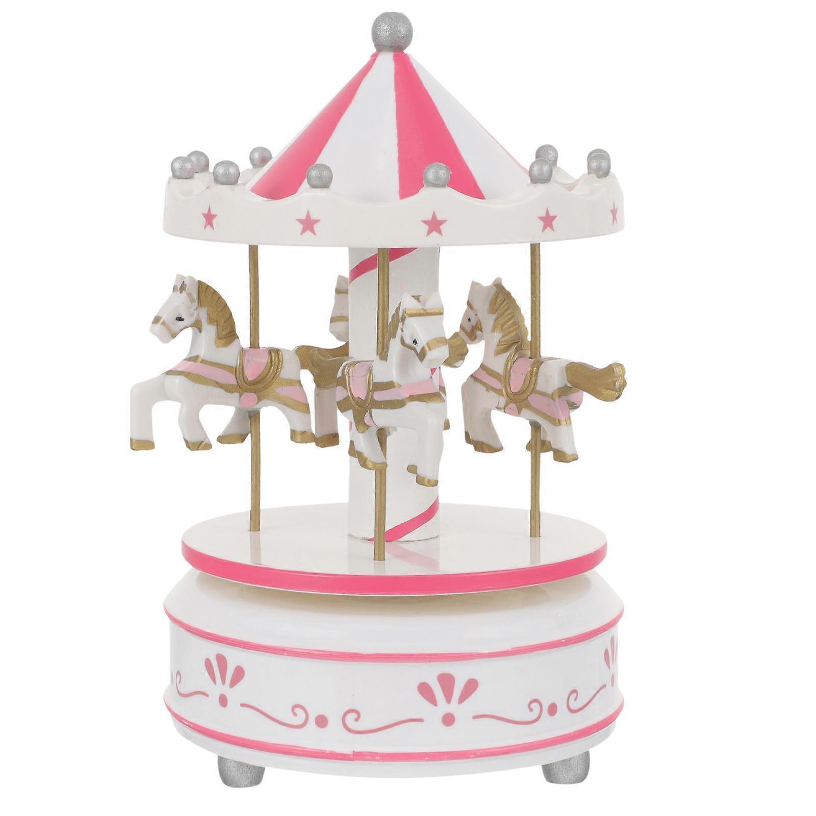 Desktop Musical Box Carousel Music Box Wooden Clockwork Pink Romantic Atmosphere Plays Base 1Pcs