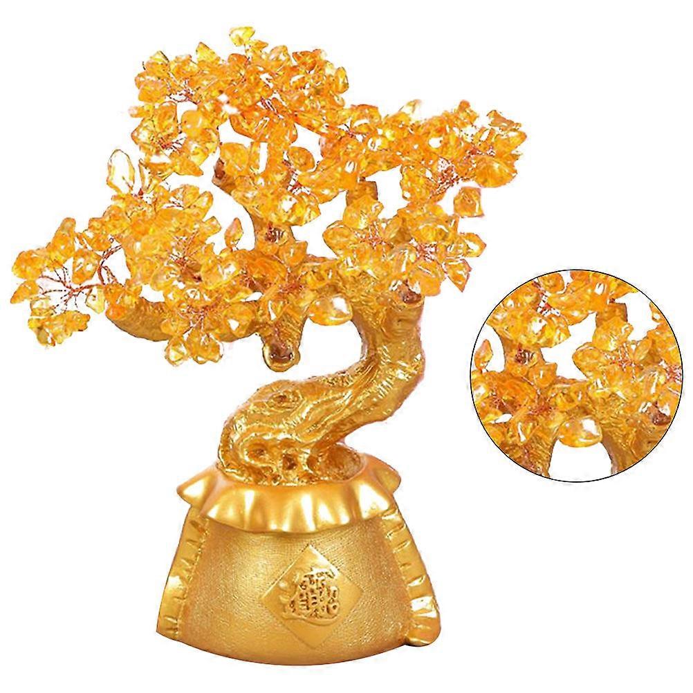 Tree Adornment 2Pcs Creative Money Tree Ornament For Home Office Feng Shui Decoration Golden 25x12cm