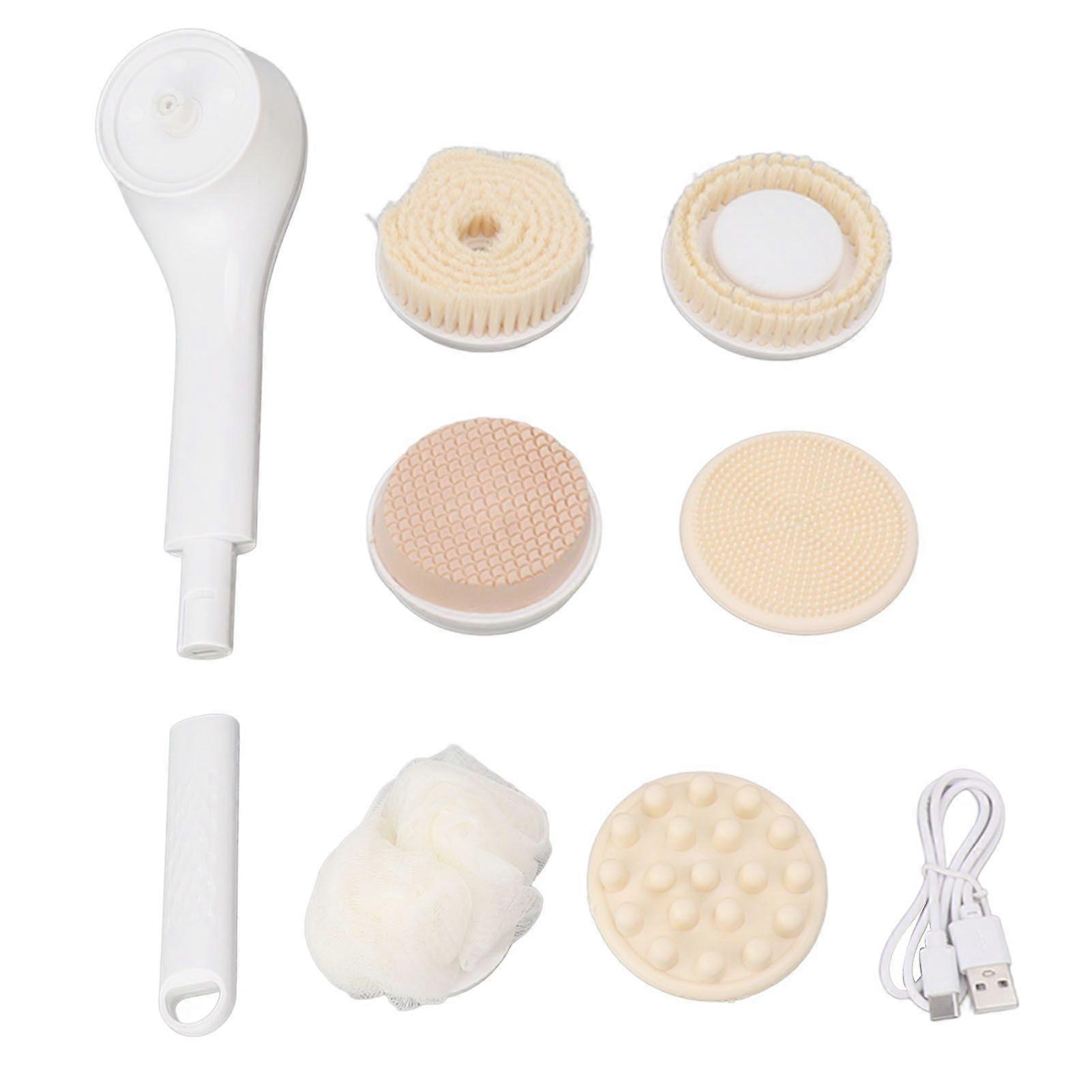 Electric Bath Brush Rechargeable Back Scrubber Multi Functional Anti Slip Detachable 360 Degrees Rotation 6 Massage Head with Built in 1200mAh Battery
