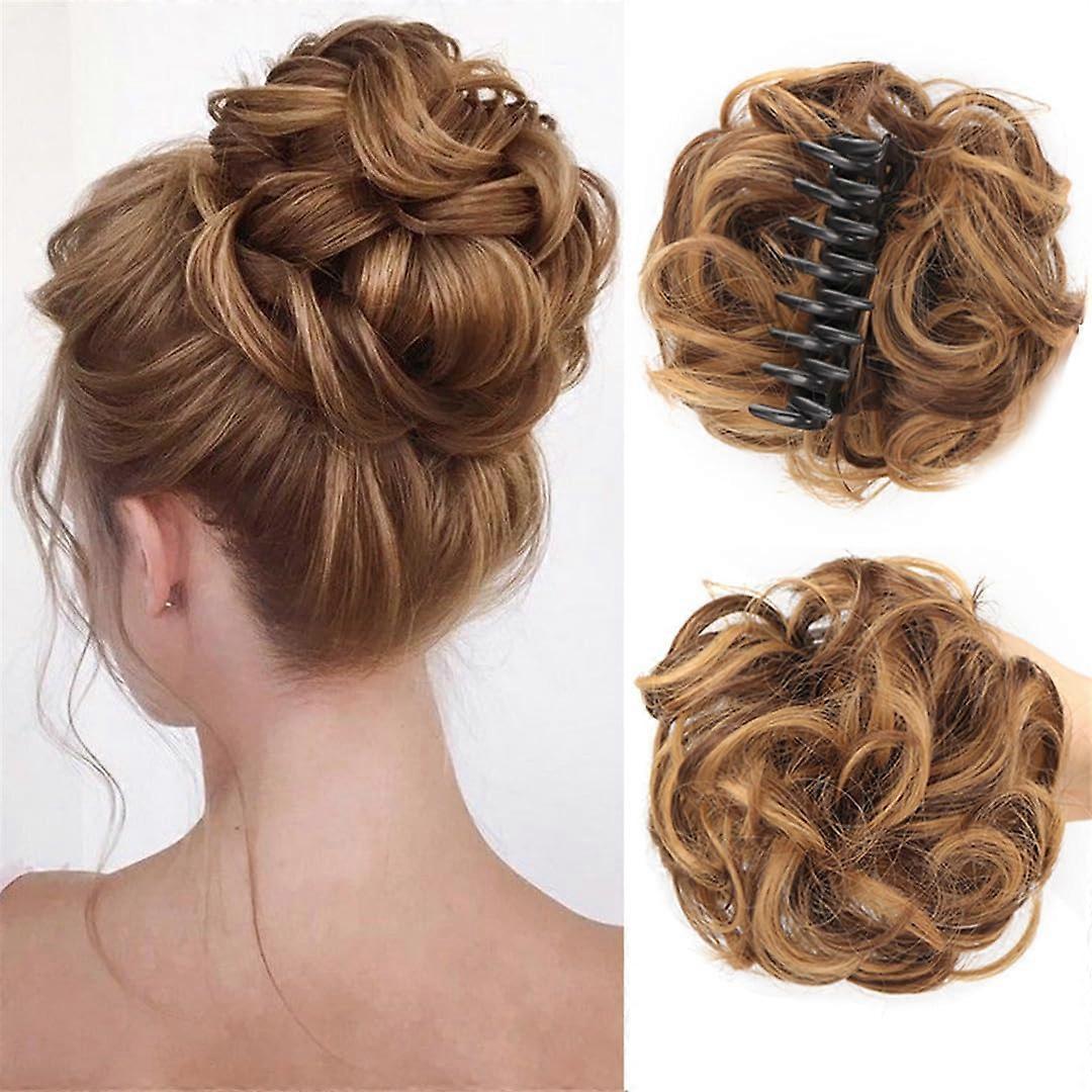 Synthetic Chignon Bun ClipIn Hair Piece For Women, Claw Clip, Wavy Curly Ponytail Extensions, One Size 9H19