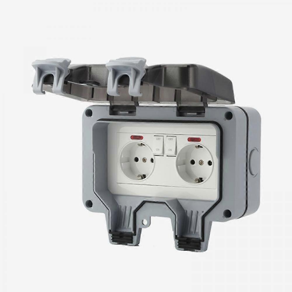 IP66 Waterproof Outdoor Socket Double Power Socket and Protective Shutter Garden Wall Electrical Power Strip, Dustproof and Windproof Socket with Swi