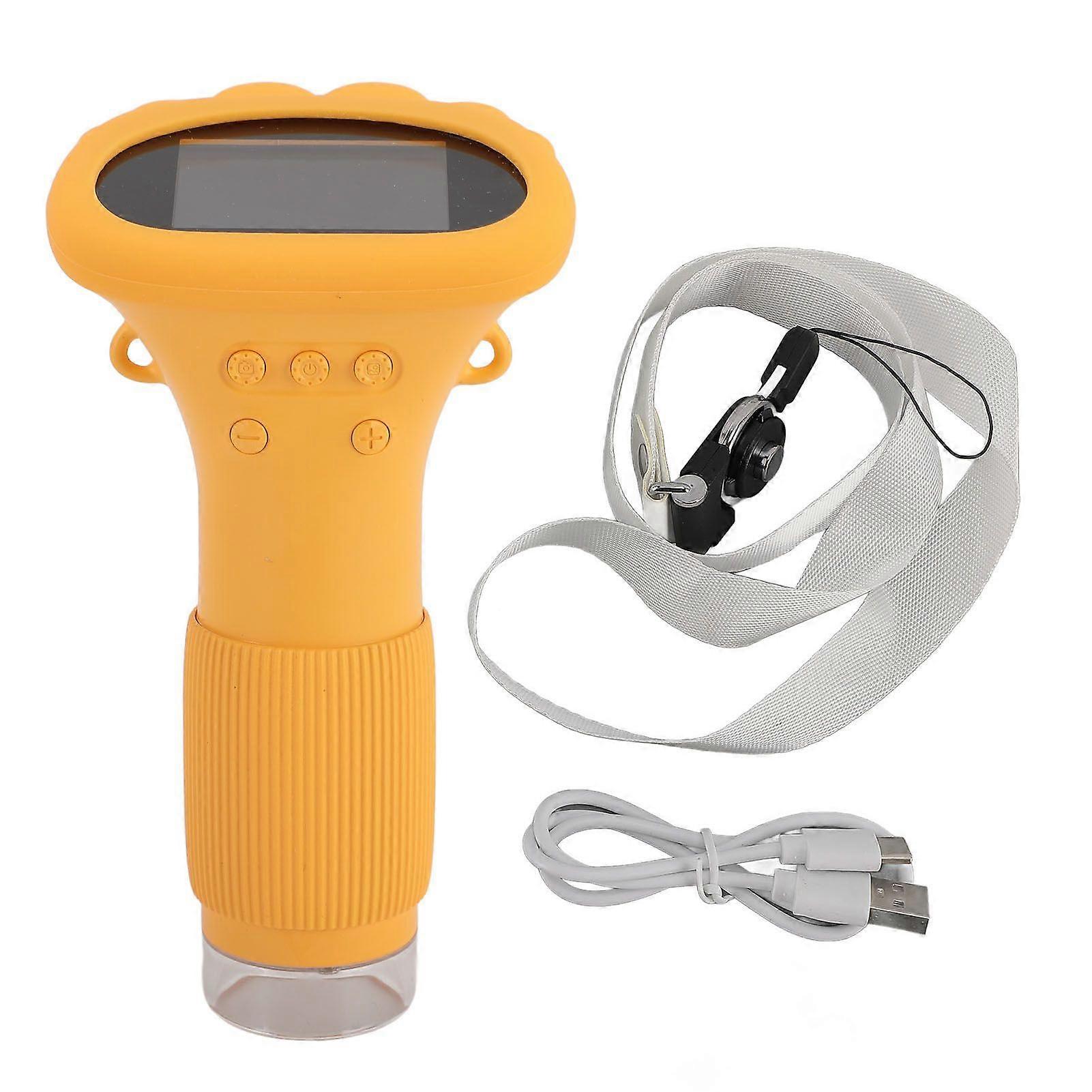 Kids Microscope Camera 1000X 2.0 Inch IPS Color Screen with 8 LED Lights Portable Digital Microscope for Kids Adults Yellow