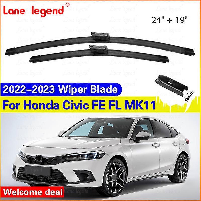 Applies to For Honda Civic FE FL MK11 2022 - 2023 Front Wiper Blades Windshield Windscreen Window Car Rain Brushes 24"+19" Car Accessories