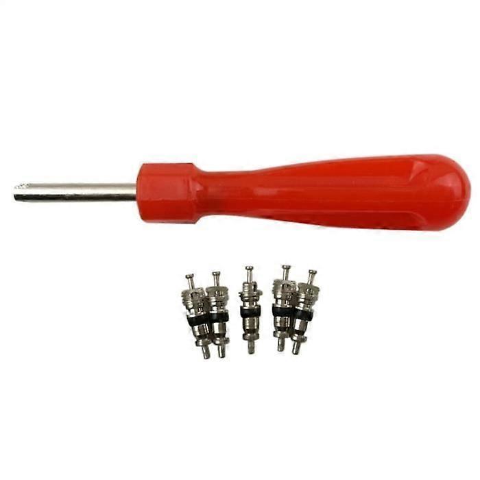 Tire Valve Core Remover Tool + 5 Valve Cores for Car Bike Motorcycle