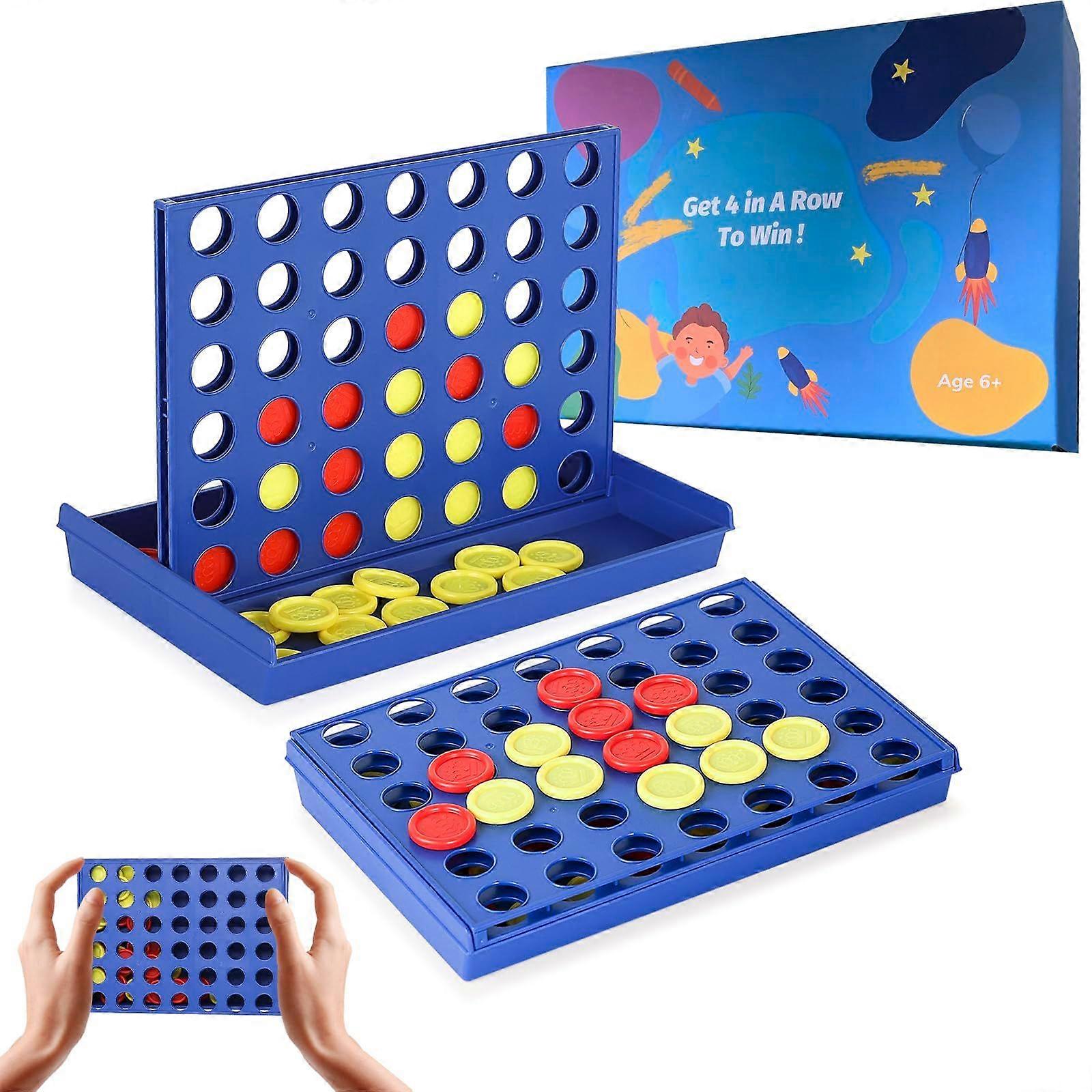 Compact 4 in a Row Travel Game with 7x4.8 Inch Portable Board, Classic Strategy Connect Four for Adults and Kids, Perfect for Car Rides and Family Fun