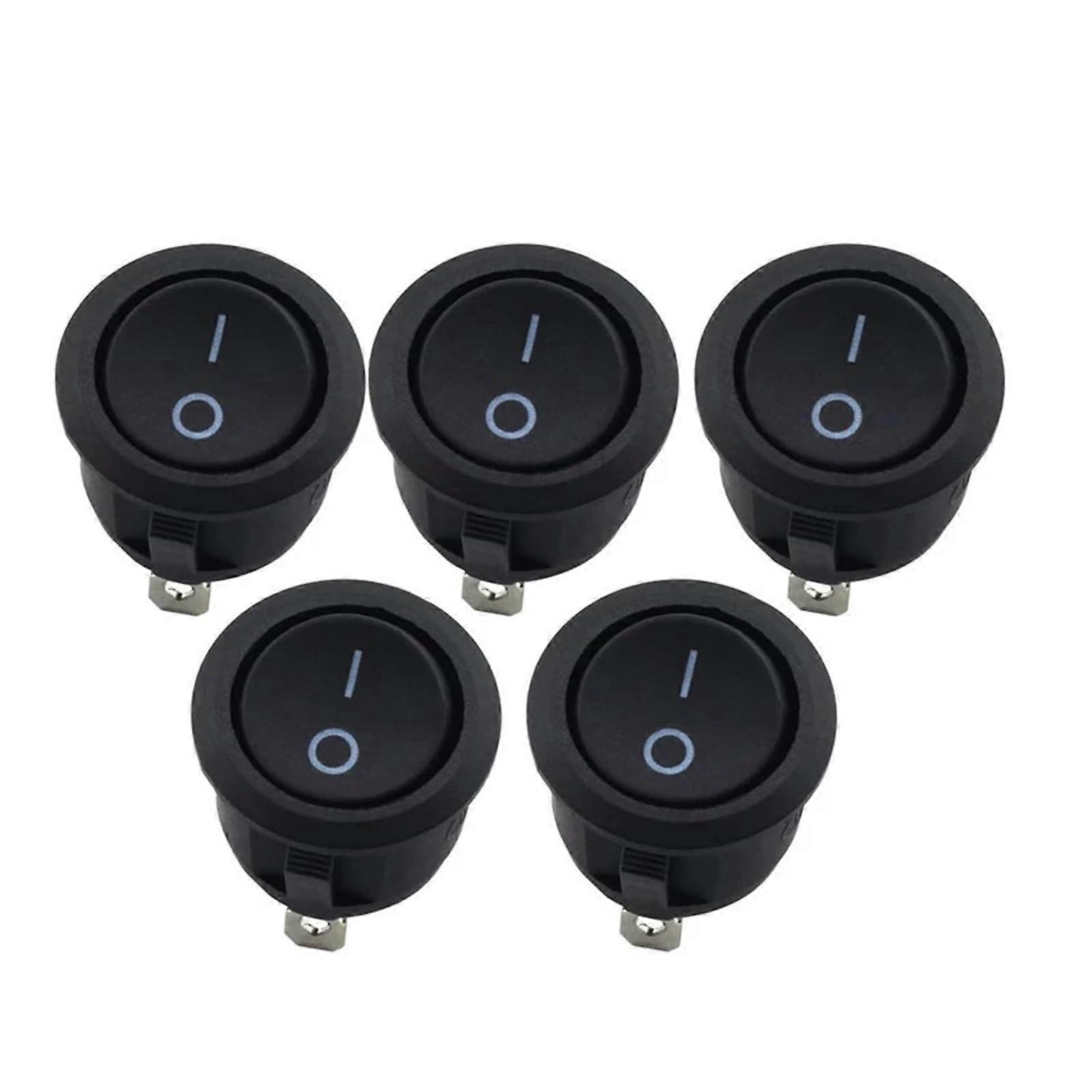 Round Rocker Power Switch 6A 250V AC SPST 2Pin 2Position On Off Black Button 5Pcs
