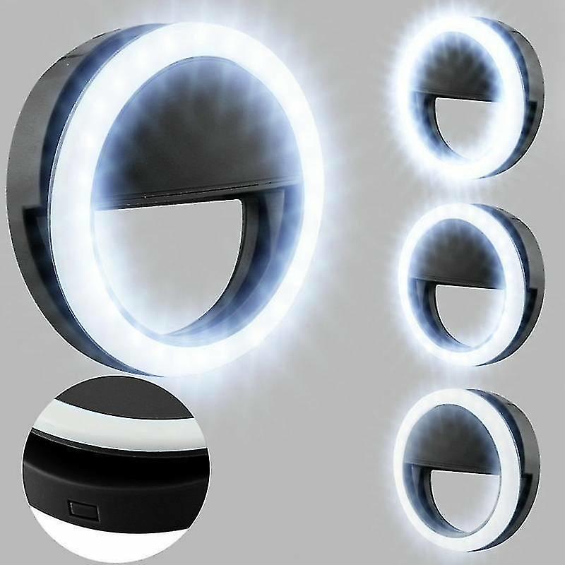 カメラアクセサリーセットブラックセルフィーLEDライトリングクリップカメラフィルライトランプ電話用