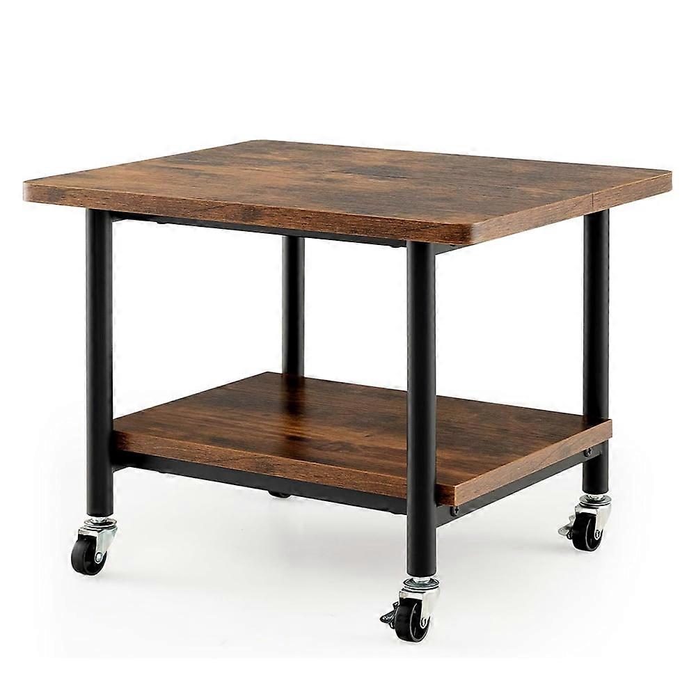 2-Tier Rolling End Table Rack, Printer Stand with Storage, Under Desk Printer Table Compatible with Brown Decor, 4 Wheels & Locking Mechanism
