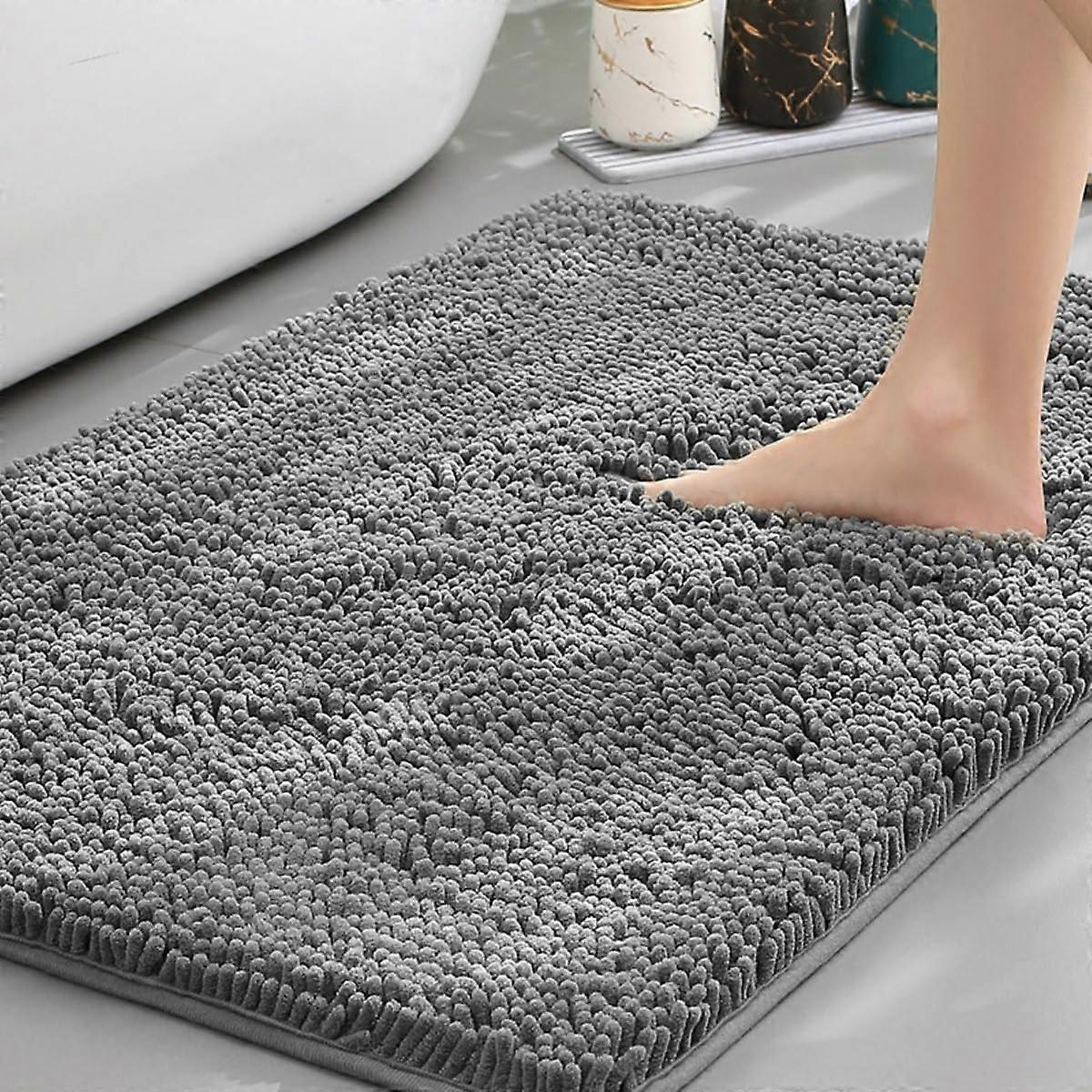 Chenille Bath Mat Absorbent Non Slip Rectangular Microfiber Rug Dark Gray 50x120cm Washable QuickDry Doormat