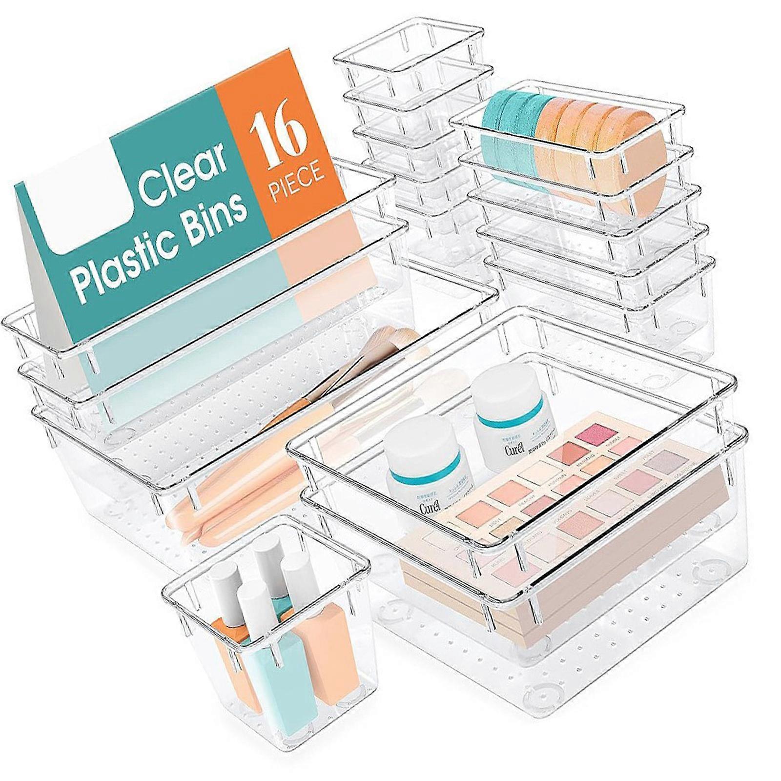 16/25 Pcs Clear Drawer Organiser Dressing Table Organiser Drawer Inserts Kitchen Organiser Multicolor