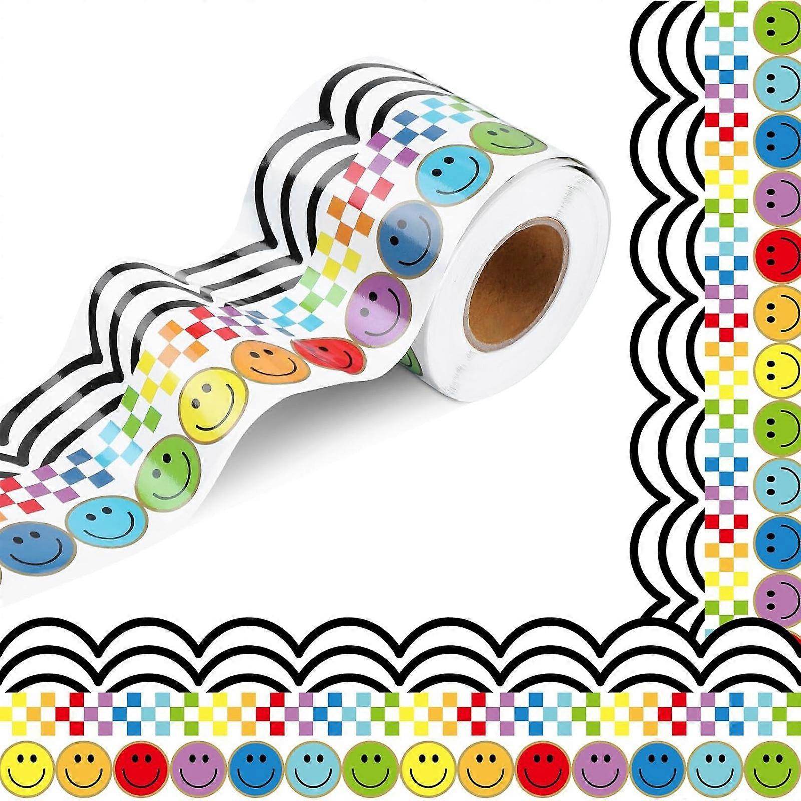 Smiling Face Print Border Trim Bulletin Board Border Trim 32.8ft Long for Notice Board Chalkboard Classroom Decoration  7.5cm Total length 1