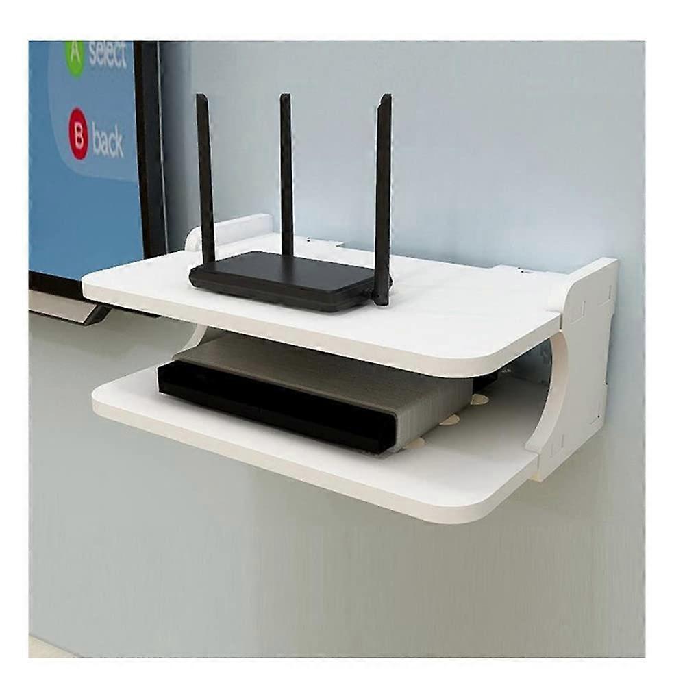 WiFi Router Storage Box Wall Mounted Cable Management Shelf for TV Set Box Decor White 30cm