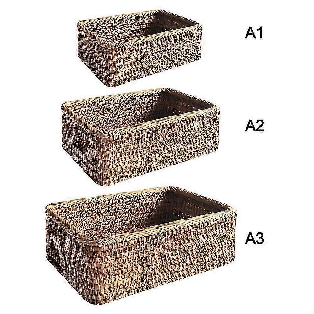 Rattan Storage Basket Rectangular Weaving Wicker Basket Bread Fruits Food Trays