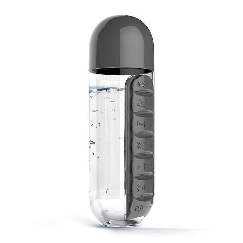 Water Bottle with Built‑in Pill Organizer and Weekly Dispenser, 2 in 1 600ml Travel Pill Box
