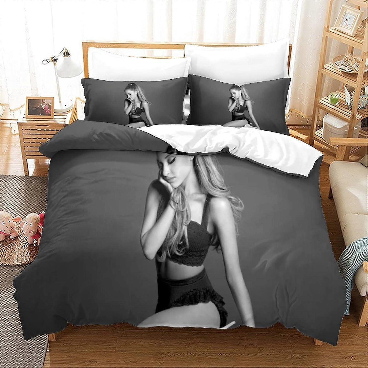 CAYBES Ariana Grande 3D Impresso Capa de Colcha Capa Edredom Set com Zíper Soft Easy Care Capa de edredom Conjunto de Colcha de Cama com Fecho de fronhas 3 Peças