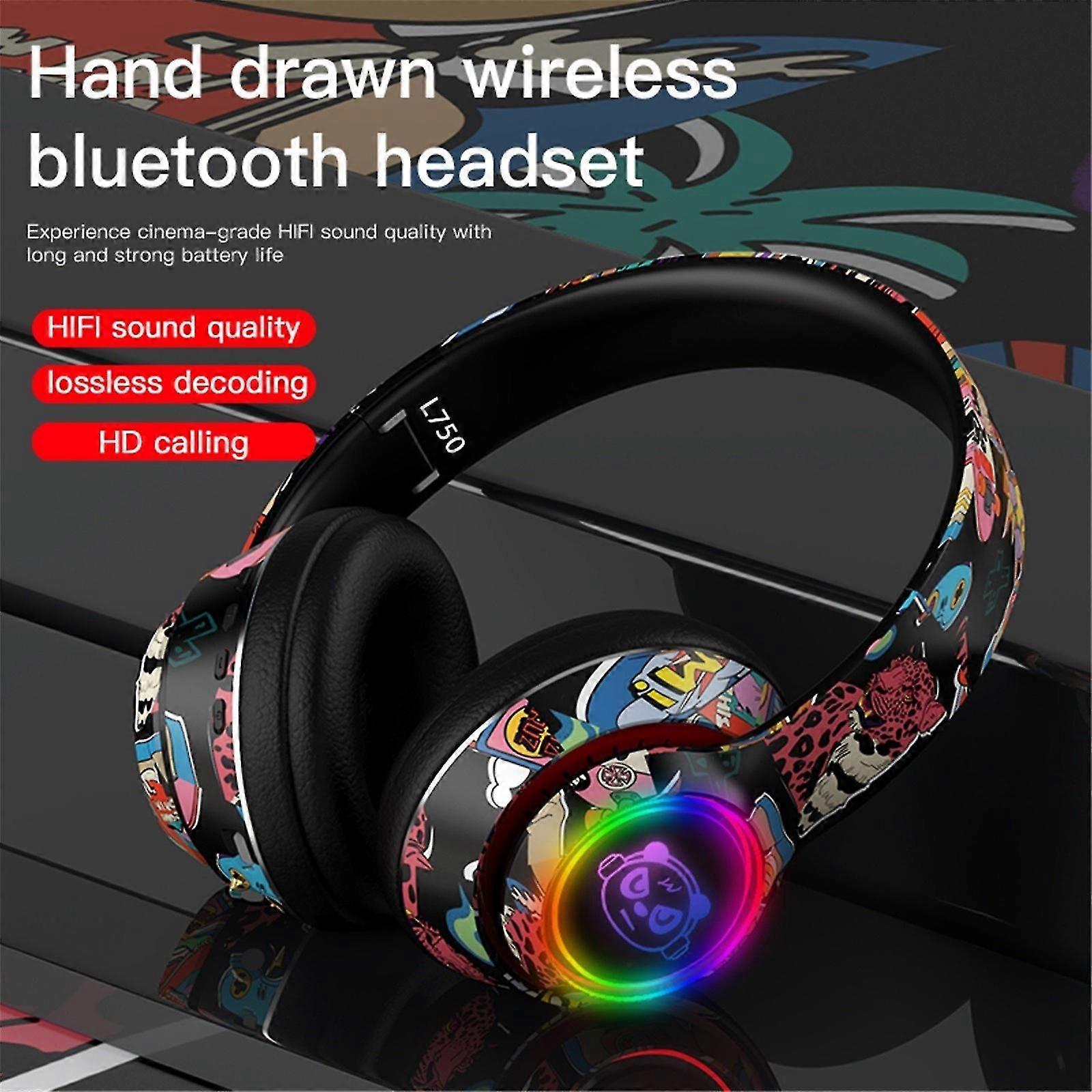 Wireless Bluetooth Cool Graffiti Led Illuminated Gaming Headset For Kids Teens Adults, Headphones With Built-in Microphone, Compatible With Ios And An