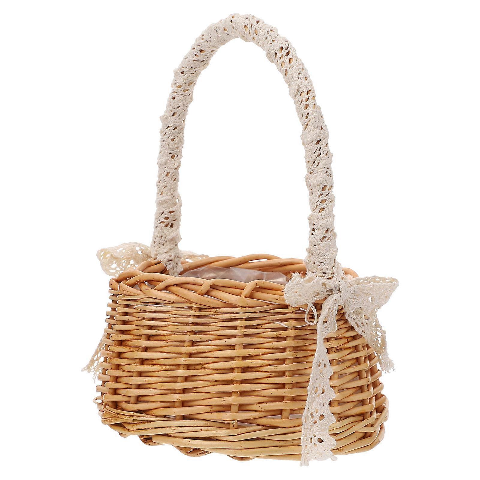 Wicker Storage Basket for Storage Use 2Pcs Handmade Rattan Flower Basket