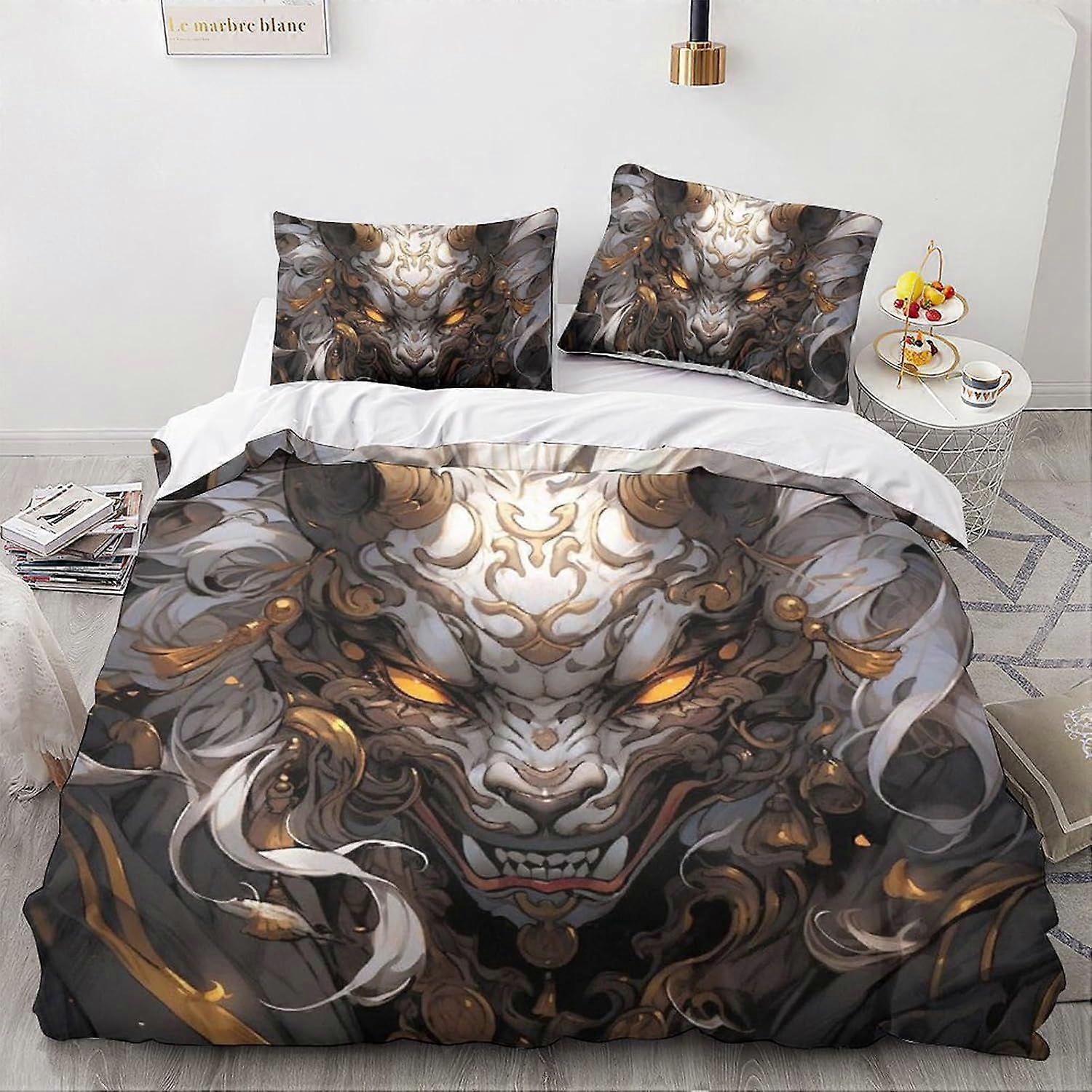 LikeEj 3 Peças Animes E Mangás Edredom Capa Set 3D Fantasia Impresso Anime Tema Cama Colcha Capa Edredom com fecho com zíper, cama de microfibra King