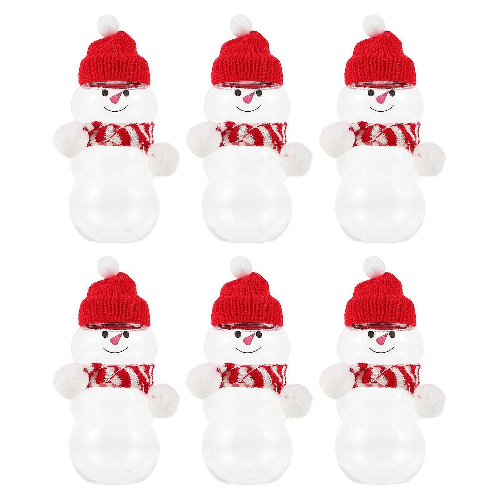 6 sets of Snowman Empty Bottles Reusable Beverage Holder Drinking Bottles with Cap Scarf