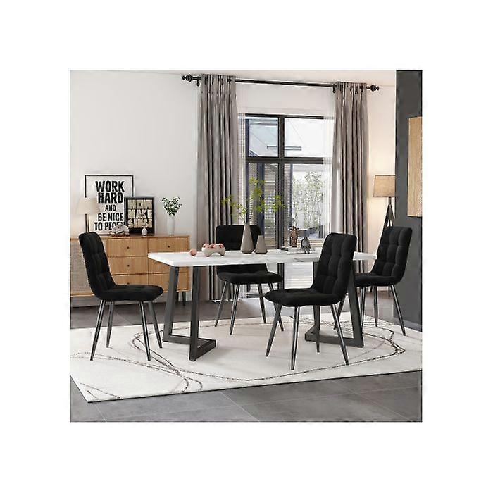 117x68 cm dining table (1 piece), metal frame rectangular dining table, black/white