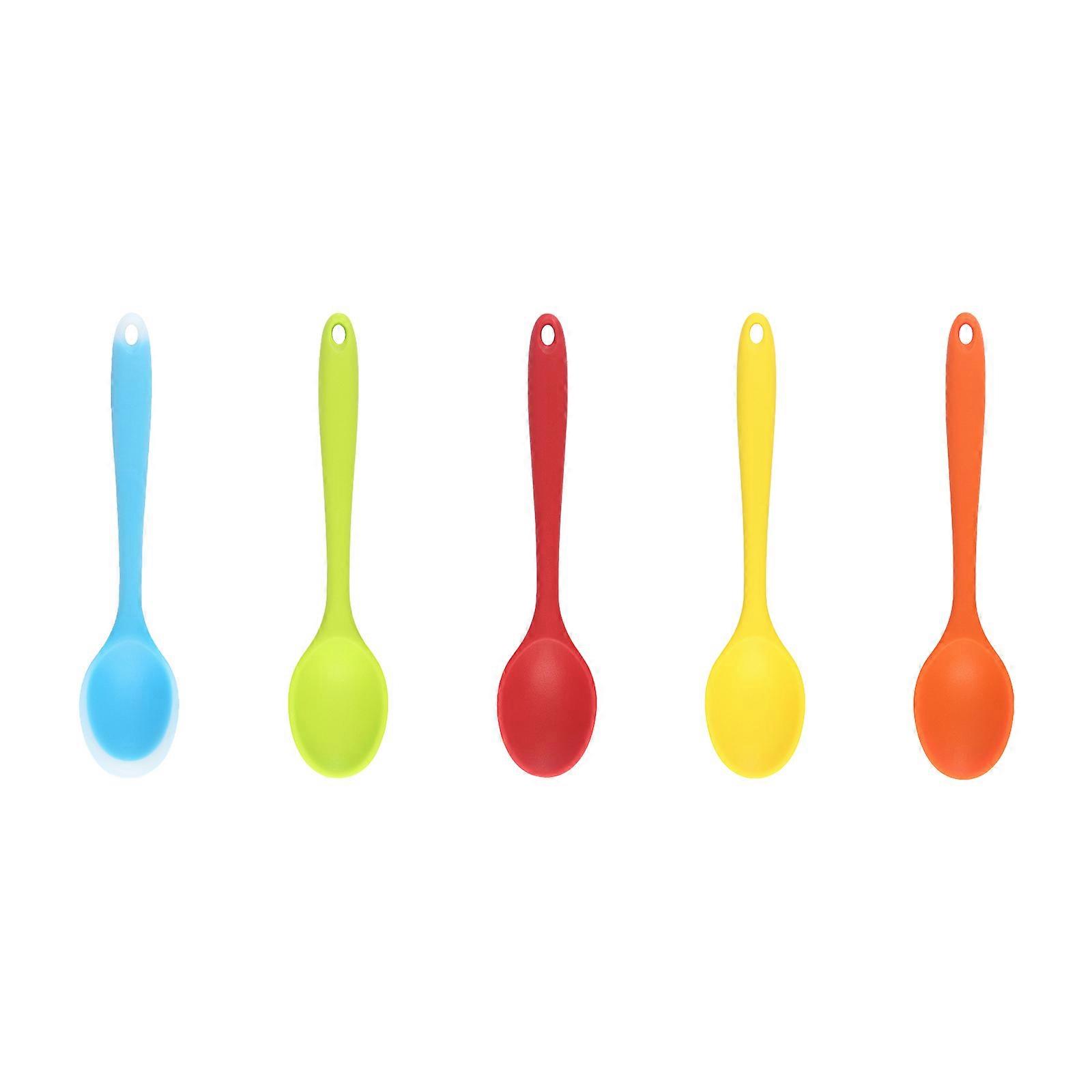 5 Pack Soup Spoons Silicone Spoon Dessert Spoons Soft Serving Spoons Soup Spoons Suitable for Home and Restaurant Use Multicolor