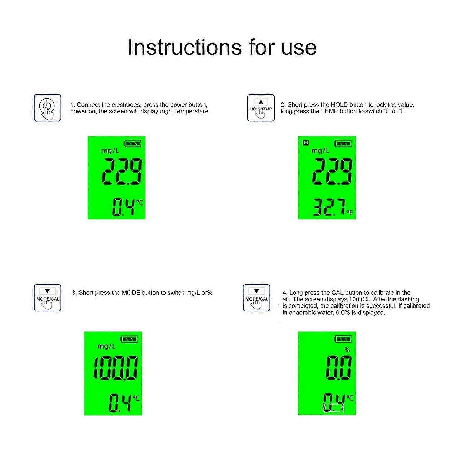 Oxygen Meter for Water, Resolution 0.040.0mg/L, Oxygen Saturation 0.0300.0% with ATC for Aquaculture