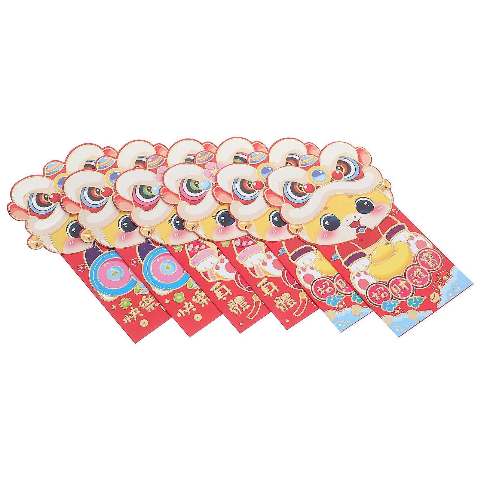New Year Red Envelope Rectangular Shape Flap Design For Large Families With Multiple Children 6Pcs