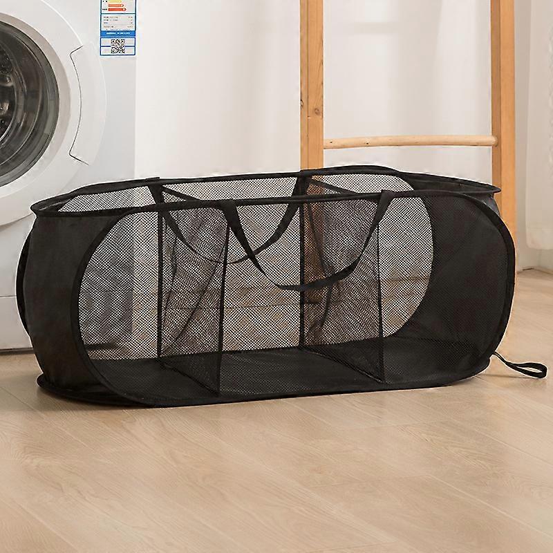 Collapsible Mesh Laundry Basket, 100L Large Mesh Washing Basket 3 Compartments, Foldable Pop-Up Laundry Hamper