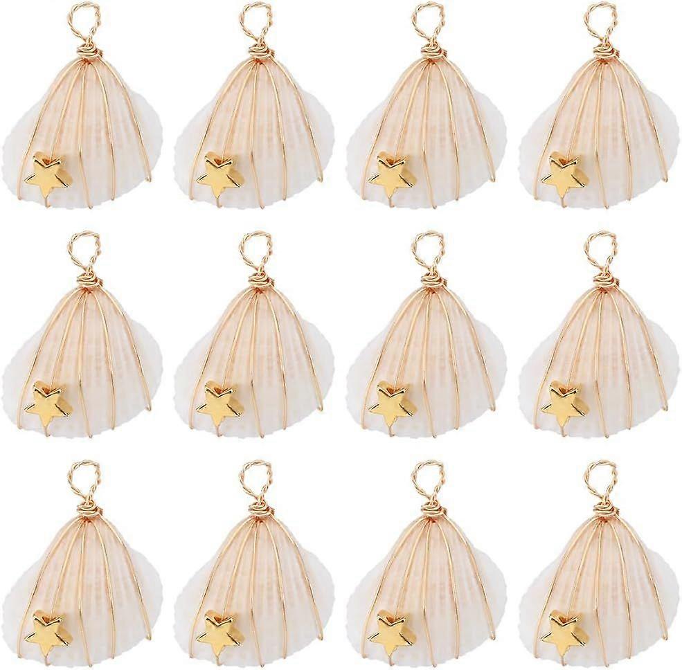 1 Box 20Pcs Shell Charms White Clam Shell Beads Handmade Wire Wrapped Shells Narural Seashells Star Beads Summer Ocean Hawaii Seashell Charm for Jewel