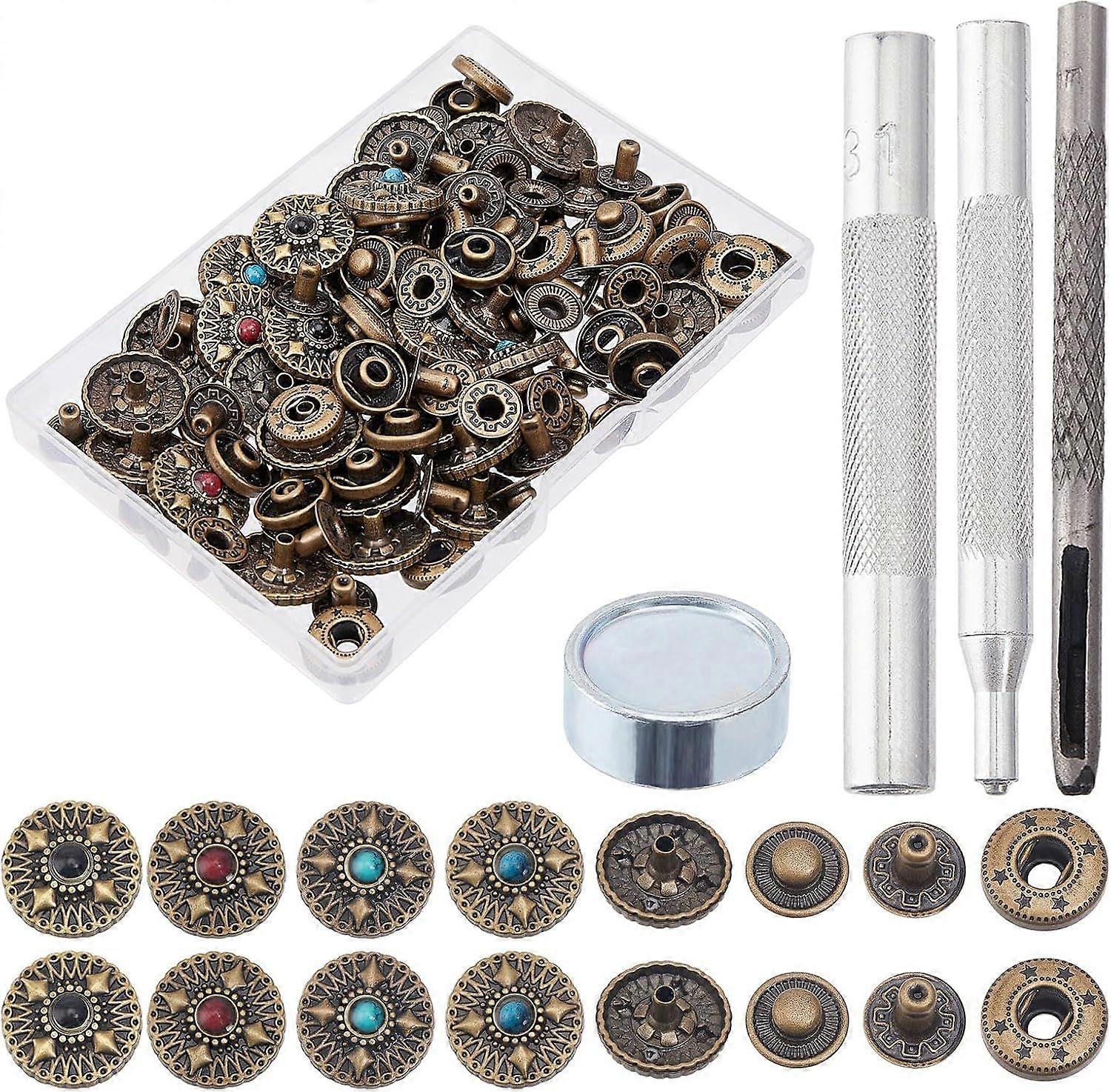 32Set 4Colors Leather Snap Buttons Set Snap Buttons with Plastic Bead Leather Buttons Wallet Buttons for Wallet Decorative Closure DIY Leather Craft