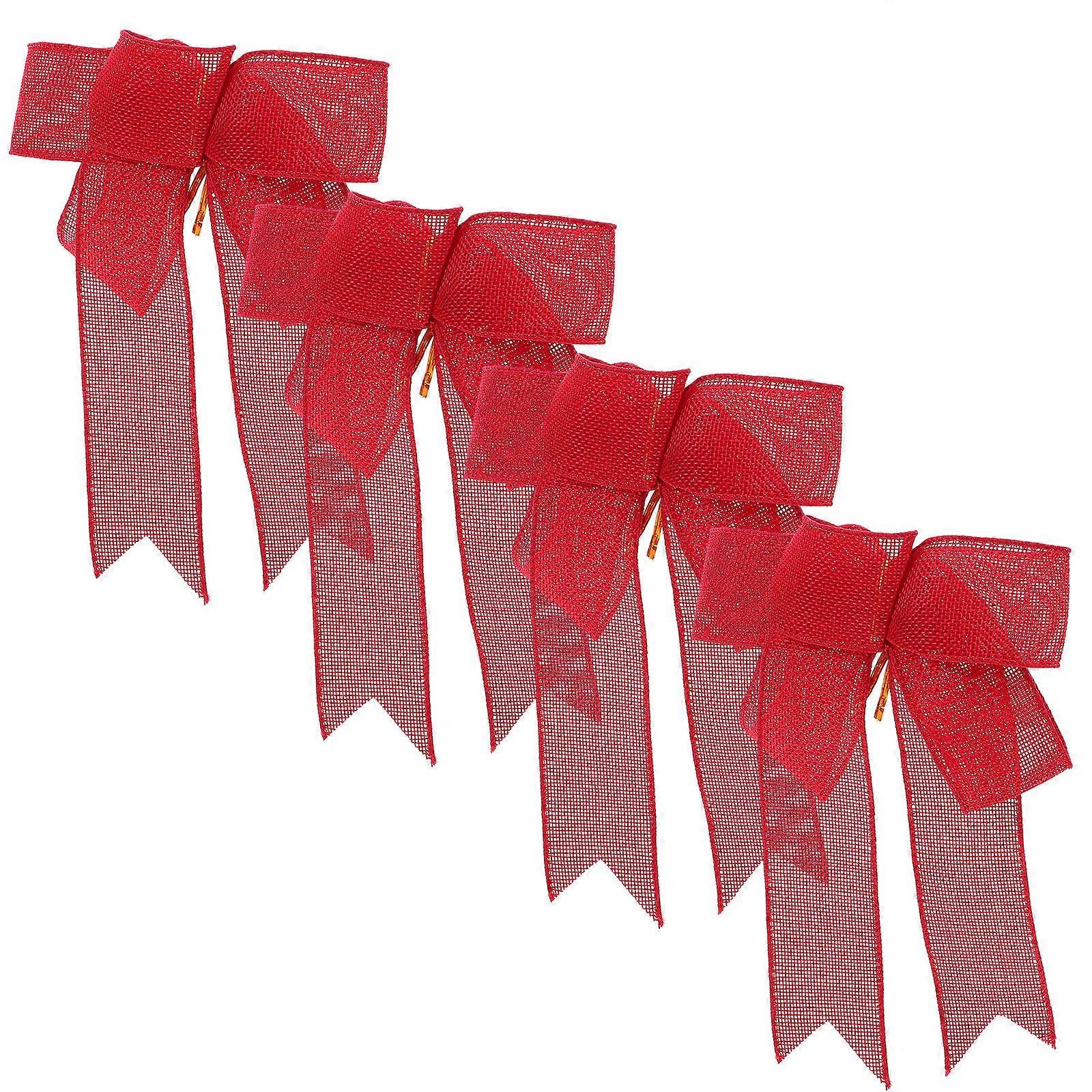 Red Bowknot Ribbon for Present Wrapping with 4Pcs Large Linen Bows