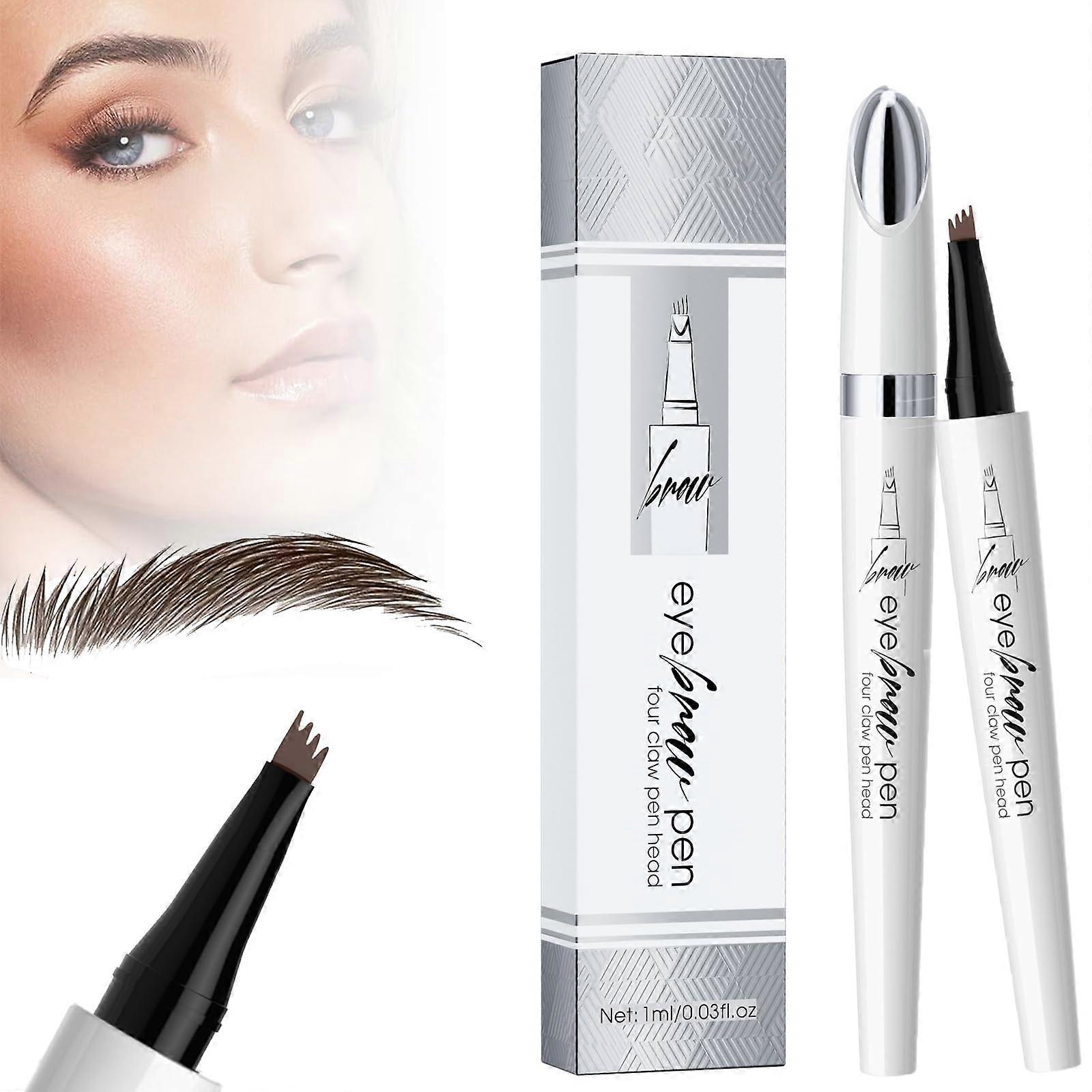Waterproof Microblading Eyebrow Pencil 4 Fork Tip, 24H Smudgeproof Natural Brow Pen, Dark Brown
