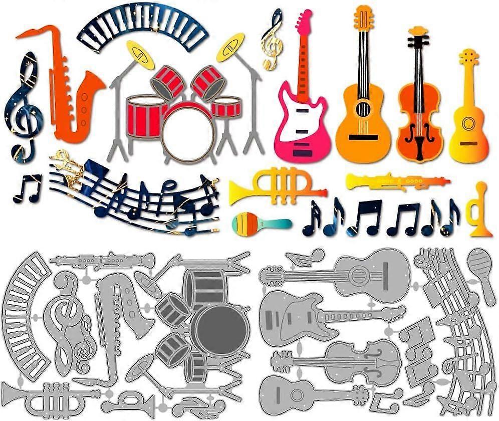 Guitar Piano Metal Die Cuts Drum Violin Notes Cutting Dies Stencil Musical Instruments Embossing Scrapbooking Cuts Template for DIY Scrapbooking Craft