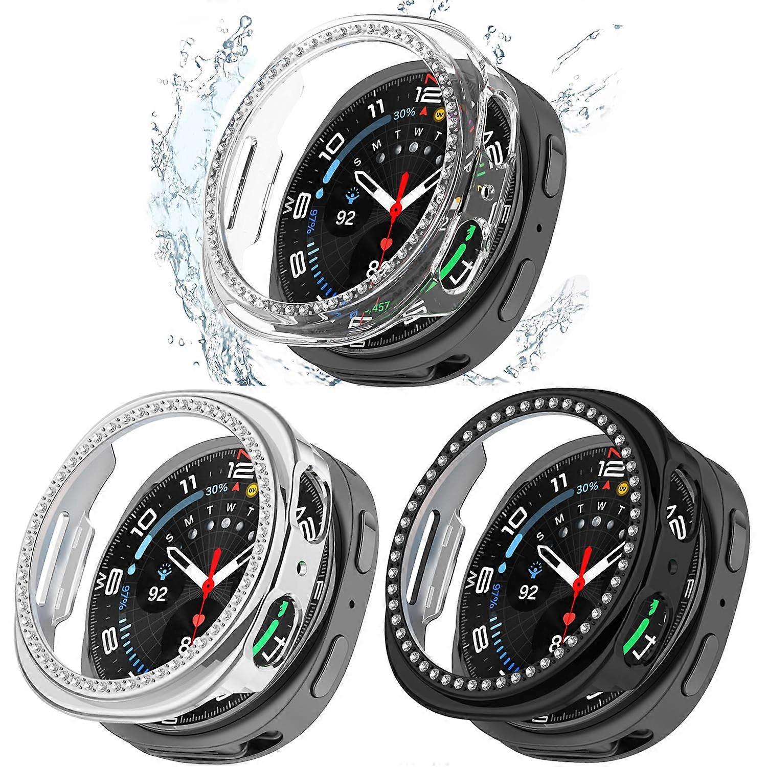 Case 40mm Protective Bling Frame Set 3 Pack Black Clear Silver for Samsung Galaxy Watch 8