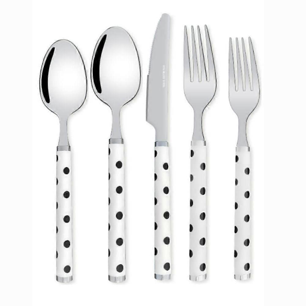 Stainless Steel Cutlery Set with ABS Handle, Mirror Polished Silverware, White 5 Piece Dining Set