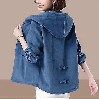 Women's Jacket 2024 New Long Sleeve Windbreaker Famale Hooded Corduroy Jackets Loose Coat Pocket Zipper Outwear