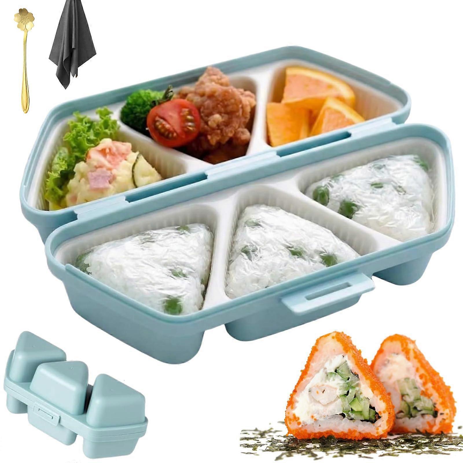 6 Cavity Onigiri Maker with Non Stick Triangle Rice Ball Mold, Easy Press and Quick Clean, Blue