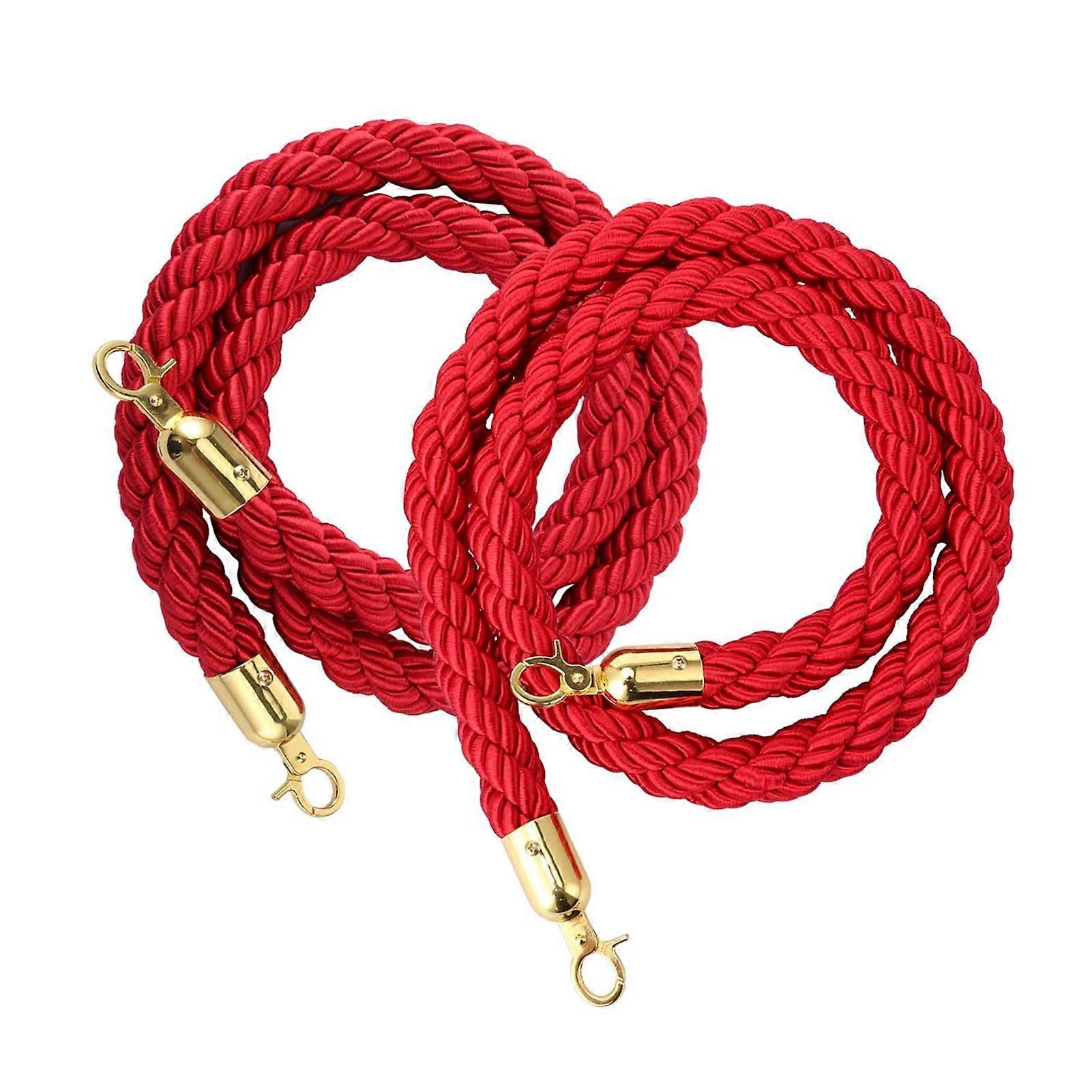 Red Stanchion Rope with Rustproof Golden Hooks, 16ft Durable Polyester Crowd Control for Events