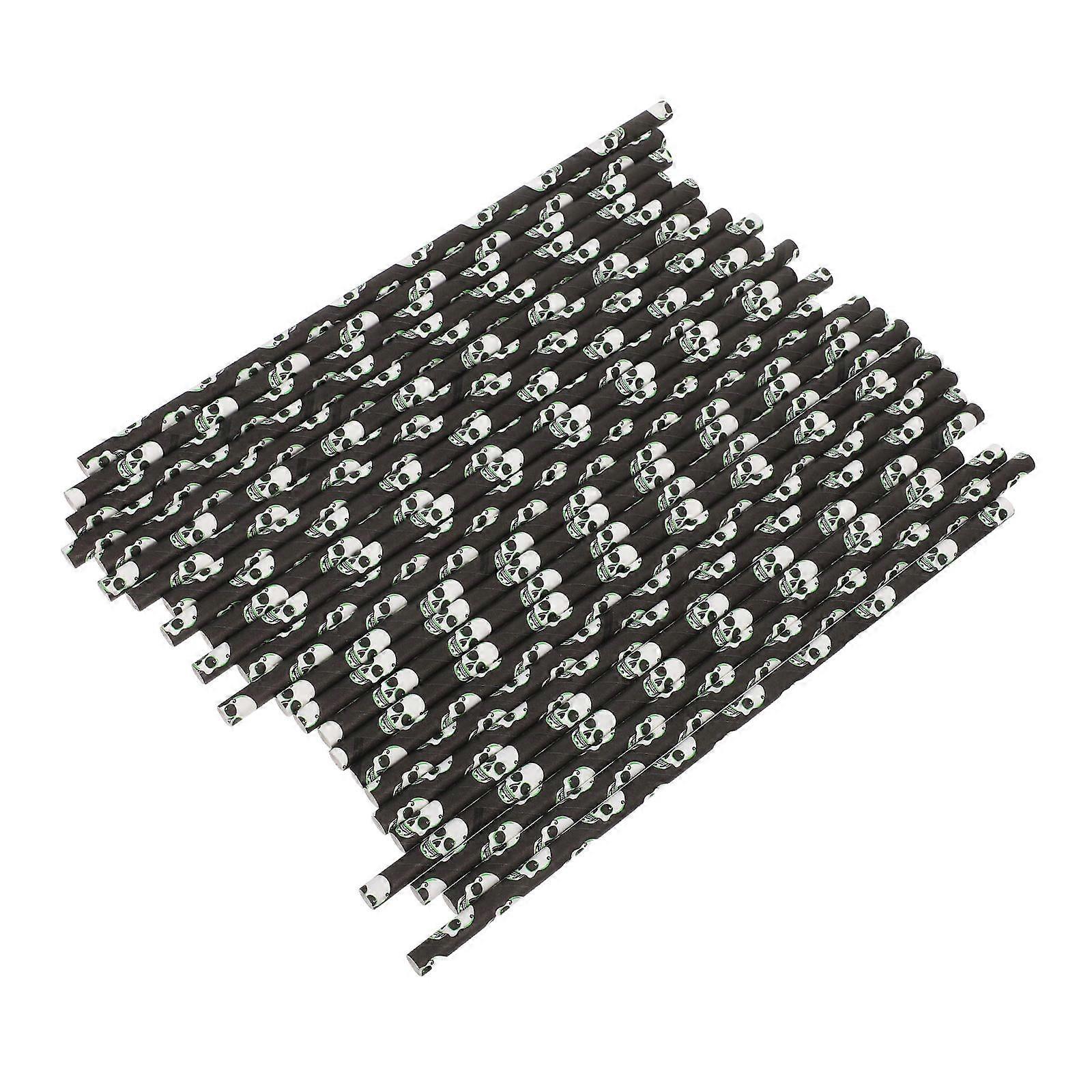 Patterned Straws Halloween Theme Cylindrical Shape Black Color 200Pcs