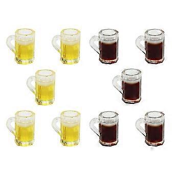 Conjunto de 10 miniaturas de copos de cerveja em resina para decoração de casa de bonecas.