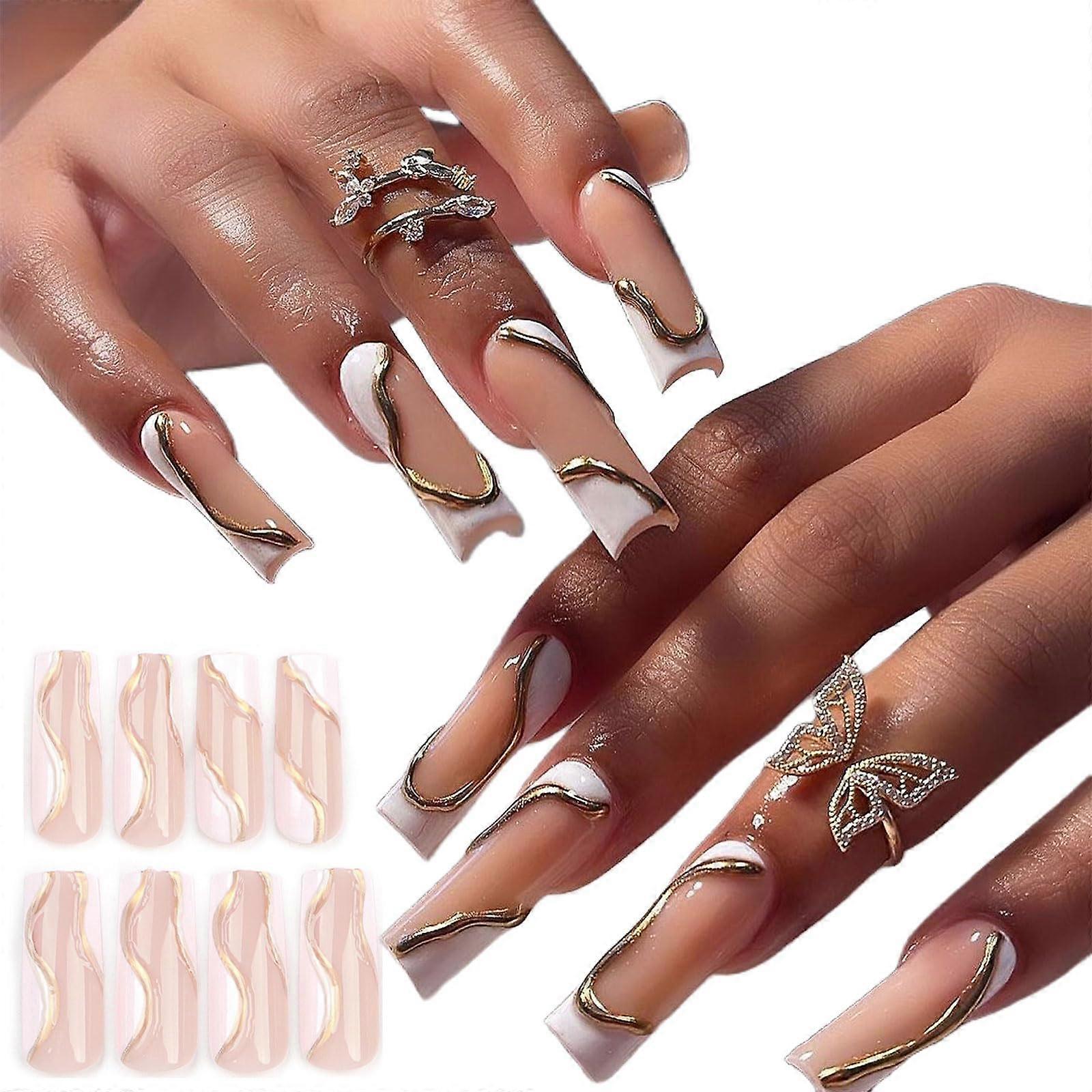 Long Square Press On Nails Acrylic False Nails with Designs SalonStyle Finish Easy Application