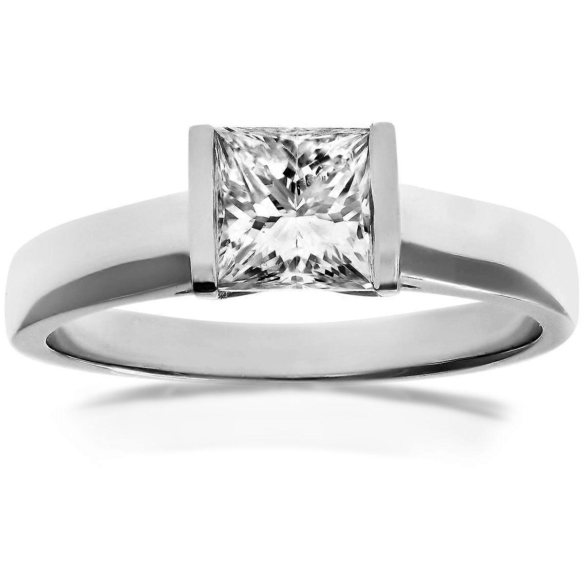 Jewelco London 18ct White Gold Princess 1ct Diamond Channel Bar Set Solitaire Engagement Ring