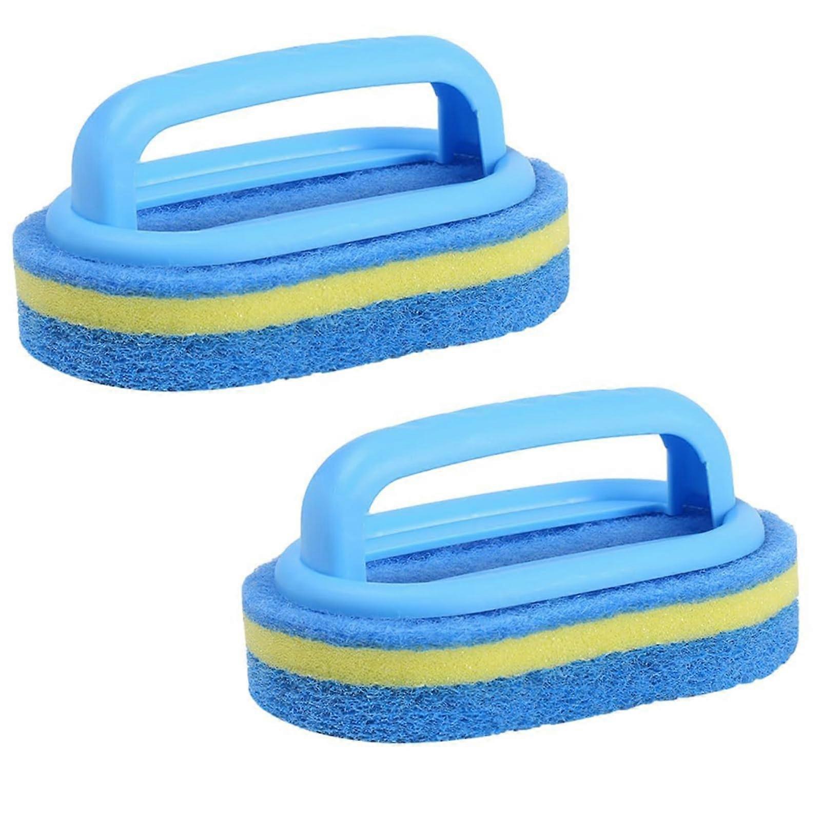 2 Pcs Bathroom Cleaning Sponge with Handle, Heavy Duty Thickened Scrubber for Bath, Tile, Kitchen