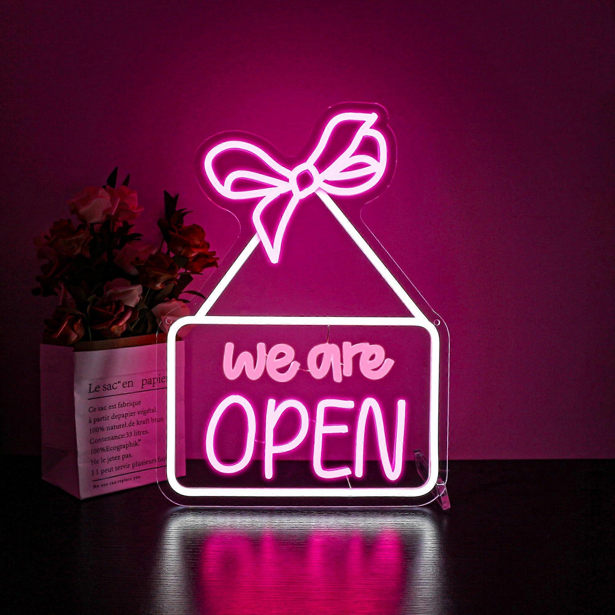 Open Neon Sign Bright Pink USB Powered LED Light for  Bar Restaurant Wall Decor