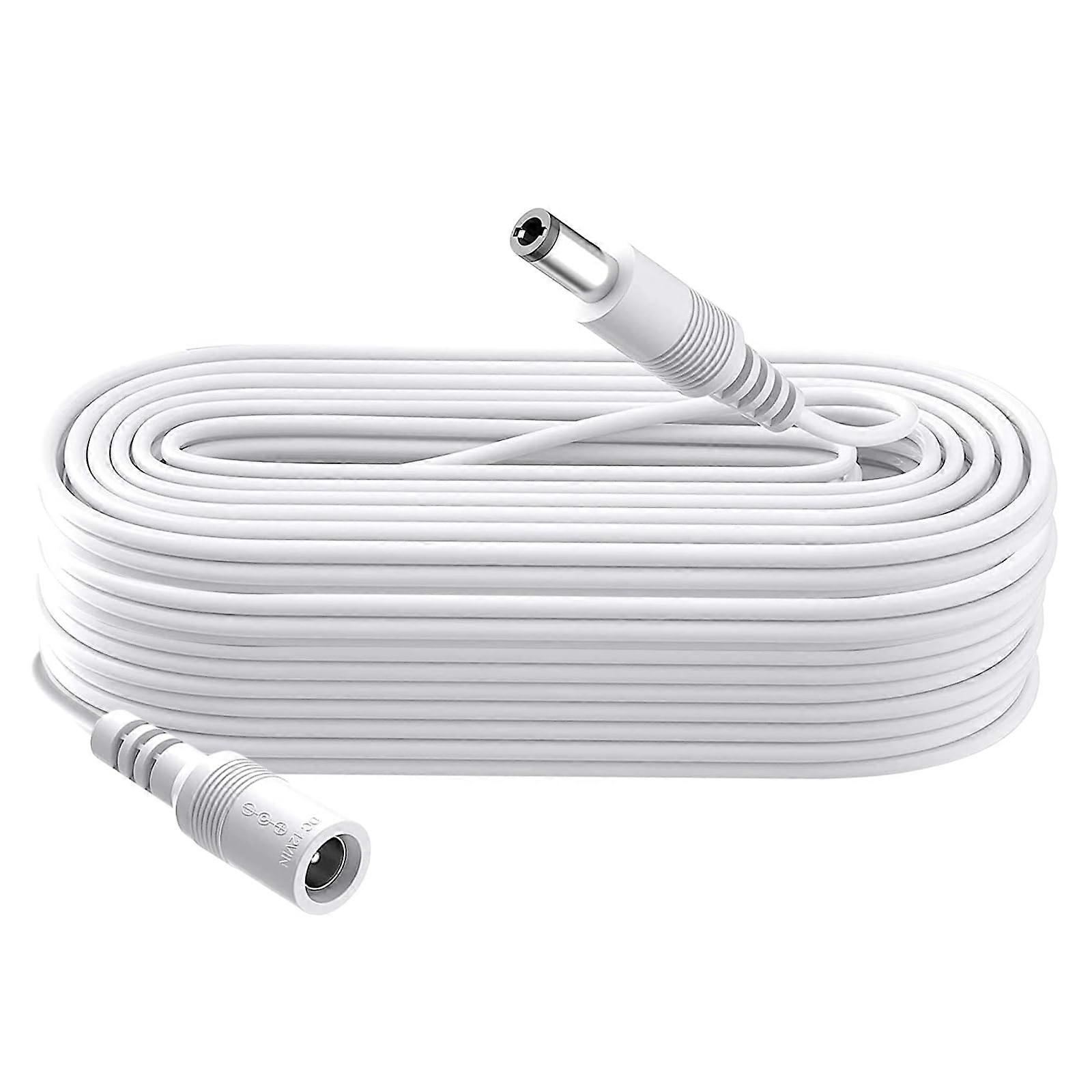 26ft DC Power Extension Cable 2.1mm x 5.5mm for CCTV Security Camera DVR NVR LED Lights White