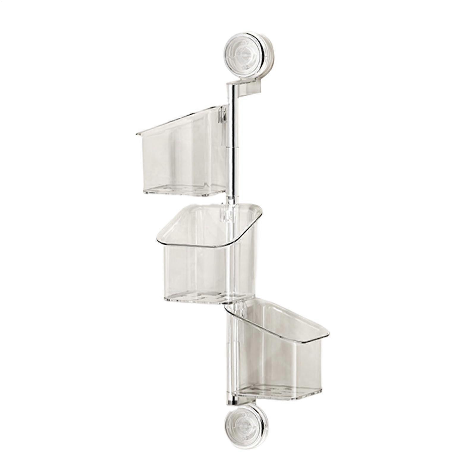 Suction Cup Kitchen Organizer with Rotating Drainage Basket, No Drilling Bathroom Storage Rack, White