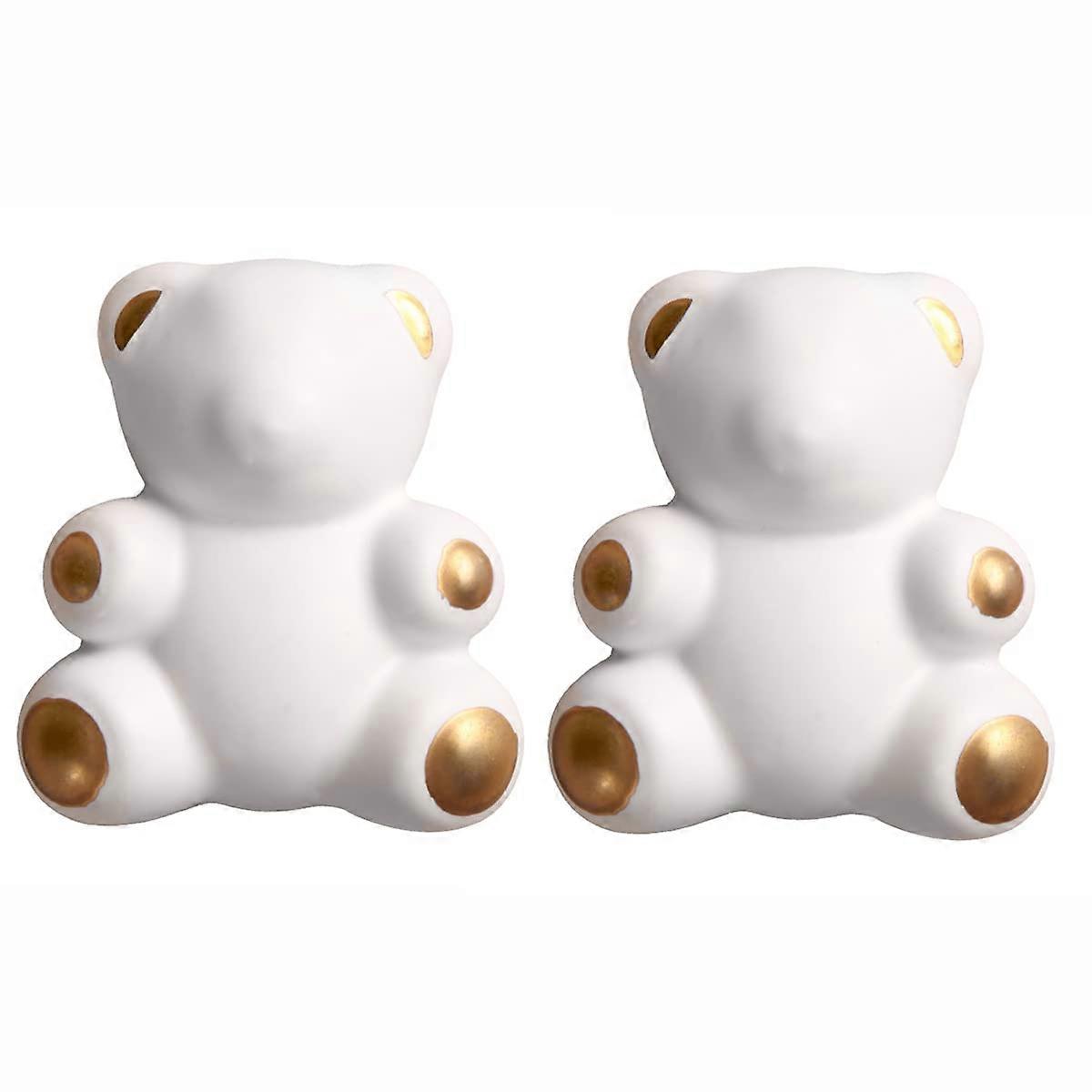 Ceramic Cabinet Knobs White Teddy Bear Drawer Handles for Kids Room Dresser 2PCS