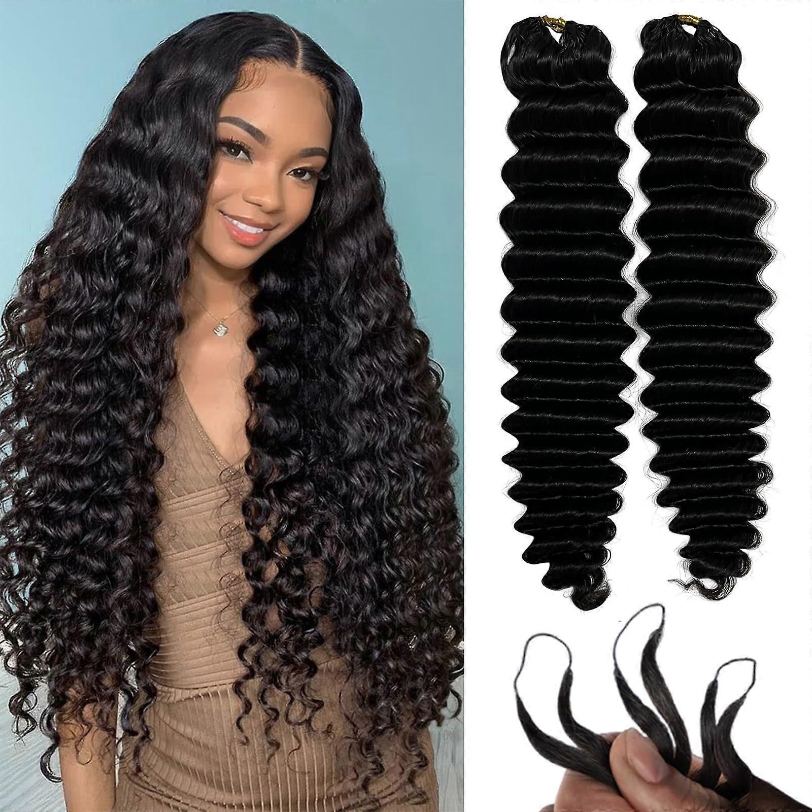 Tranças de crochê de cabelo humano sem nó, ondas profundas e soltas, extensões de 45 cm (18 polegadas), leves e pré-separadas.