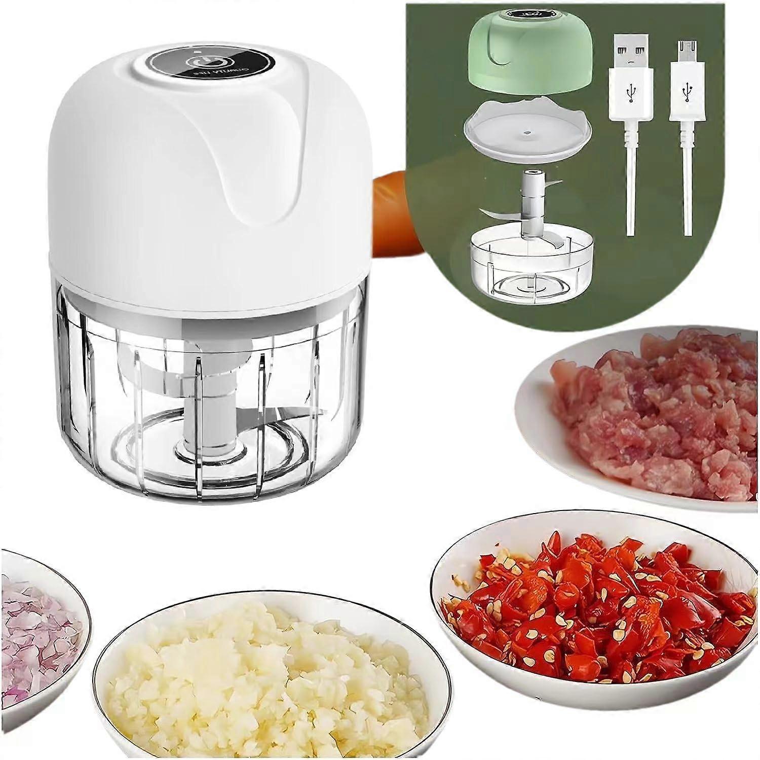 Electric Garlic Chopper USB Rechargeable Mini Food Processor OneTouch 100ml White