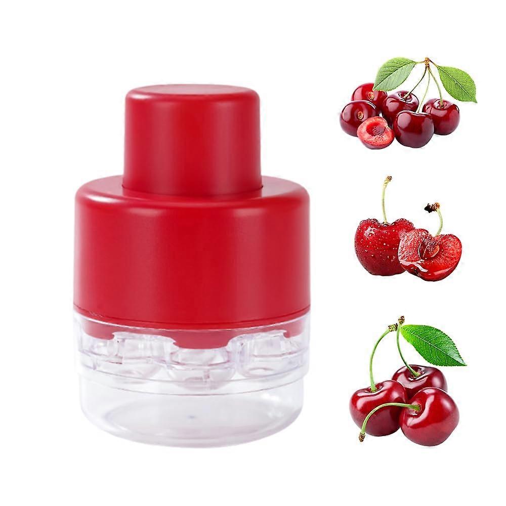 Cherry Pitter with 7Hole Press, PushType Cherry Stoner and Pit Collector for Kitchen, Red